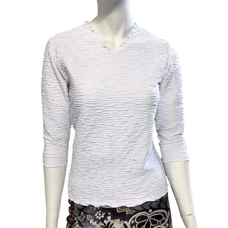 women's tops in solid colorsWhite Crinkle Surreal Textured Top