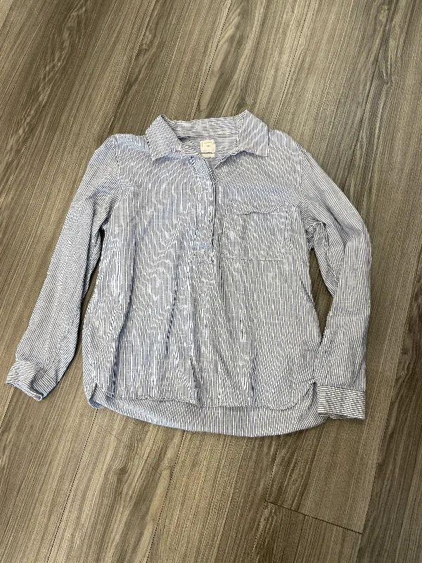 women's long sleeve tops with hidden buttonsTop Long Sleeve By Gap In Striped Pattern, Size: L