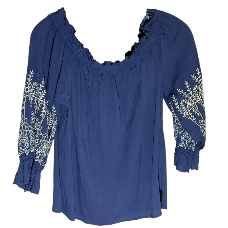 women's long sleeve tops with cold-shoulder designsTop Long Sleeve By Inc In Blue, Size: M