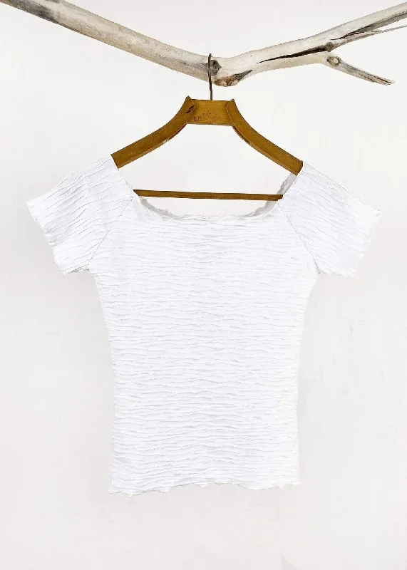 women's tops for casual FridaysWhite Crinkle Brazilian Textured Ballet Top