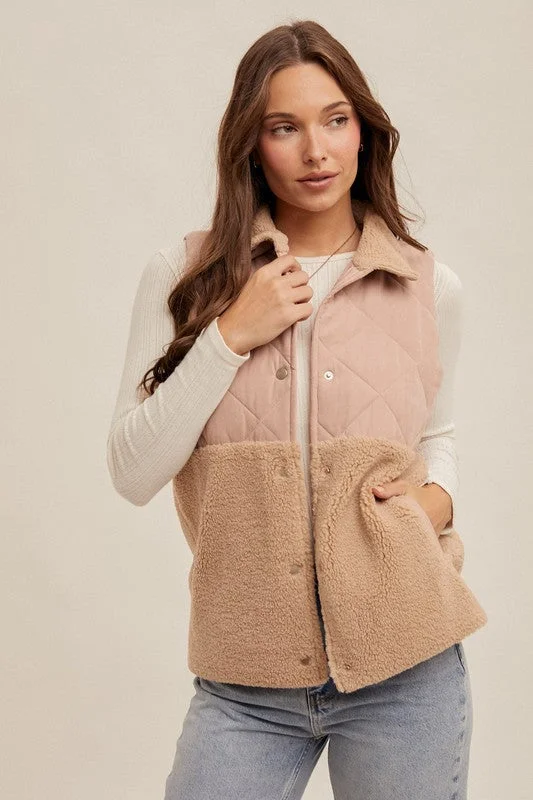 women's tops for glamorous eveningsBlush Quilted Sherpa Shearling Vest