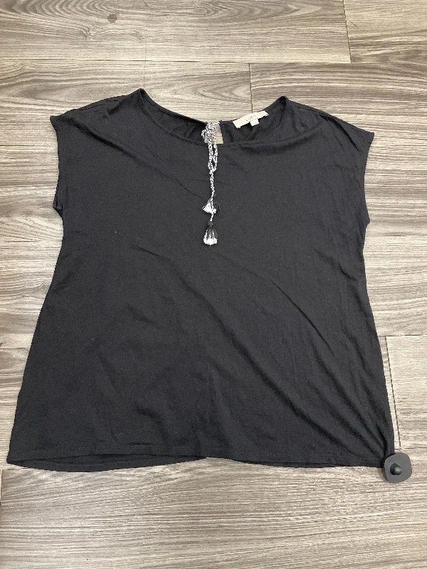 women's T-shirts with scoop necksBlack Top Short Sleeve Loft, Size L