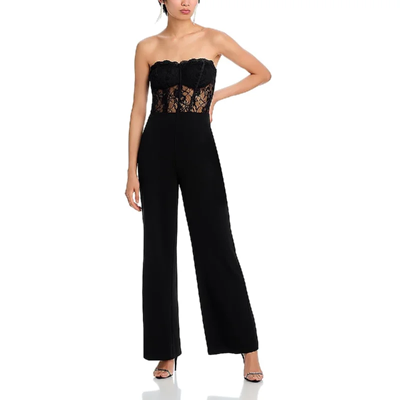 women's jumpsuits with bell sleevesAqua Womens Wide Leg Strapless Jumpsuit