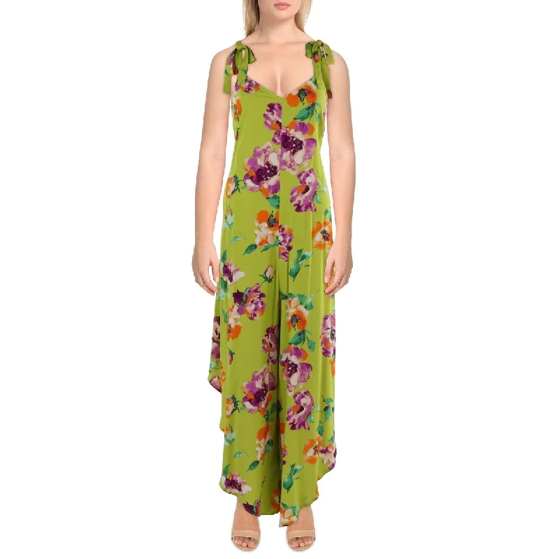 women's jumpsuits with bow tiesVince Camuto Womens Floral Print Wide Leg Jumpsuit