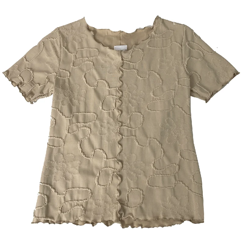 women's tops with sheer overlaysDesert Taupe Conduit Short Sleeve Lettuce Tee