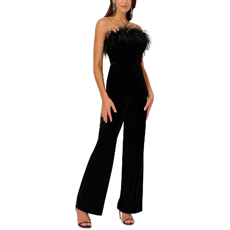 women's jumpsuits made of laceLiv Foster Womens Stretch Ostrich Feather Velvet Jumpsuit