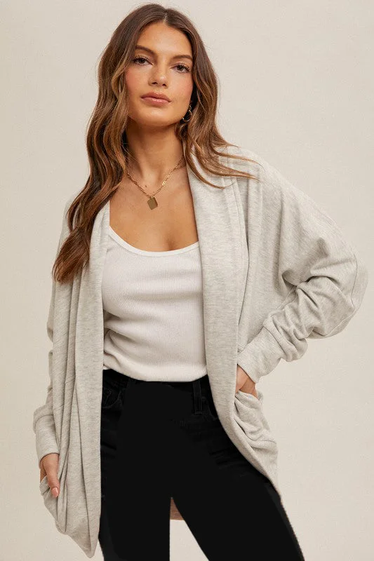 women's tops with cold-shoulder cuts and lace detailingLight Gray Soft Brushed Cocoon Cardigan