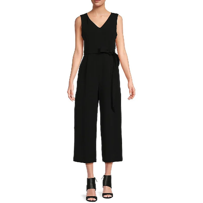 women's jumpsuits with checkered designsCalvin Klein Womens Belted Cropped Jumpsuit