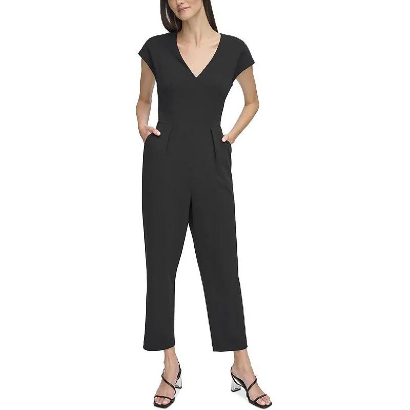 women's jumpsuits for minimalist fashionCalvin Klein Womens Pleated Cropped Jumpsuit