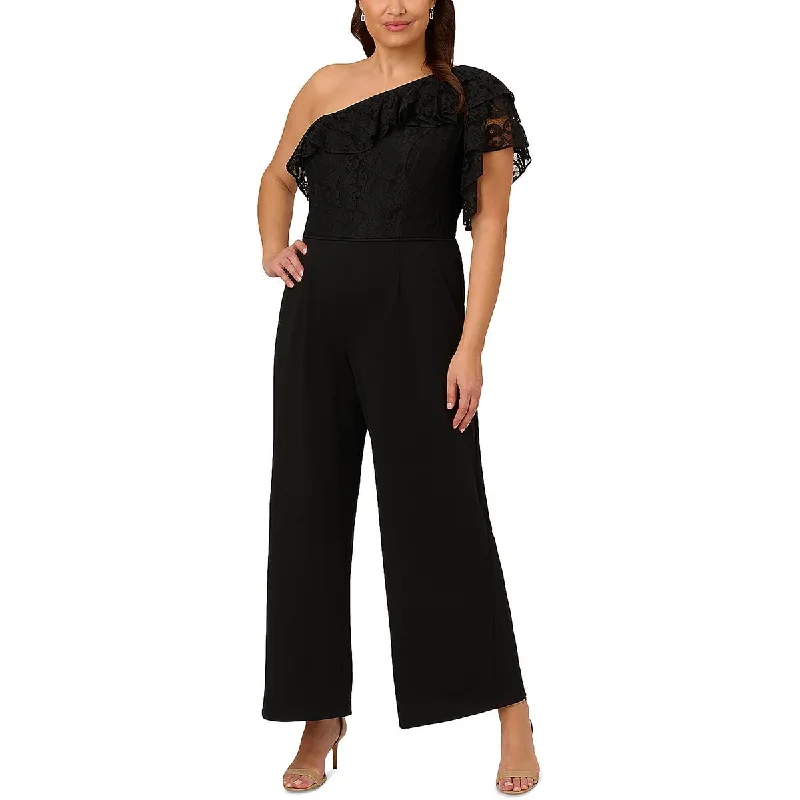 women's jumpsuits with floral printsAdrianna Papell Womens Lace One Shoulder Jumpsuit