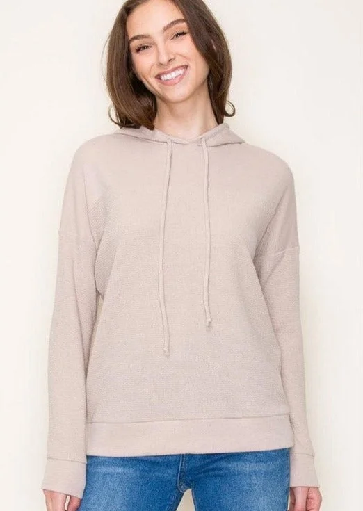 women's tops for those who prefer classic over trendy stylesTaupe Classic & Comfy Textured Hoodie