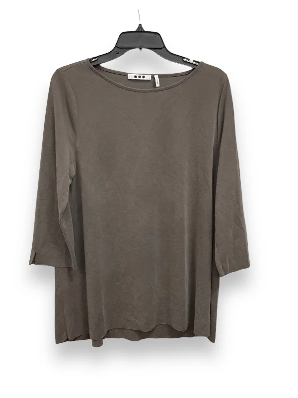 women's long sleeve tops with bleach-splatter designsTop Long Sleeve By Three Dots In Taupe, Size: L