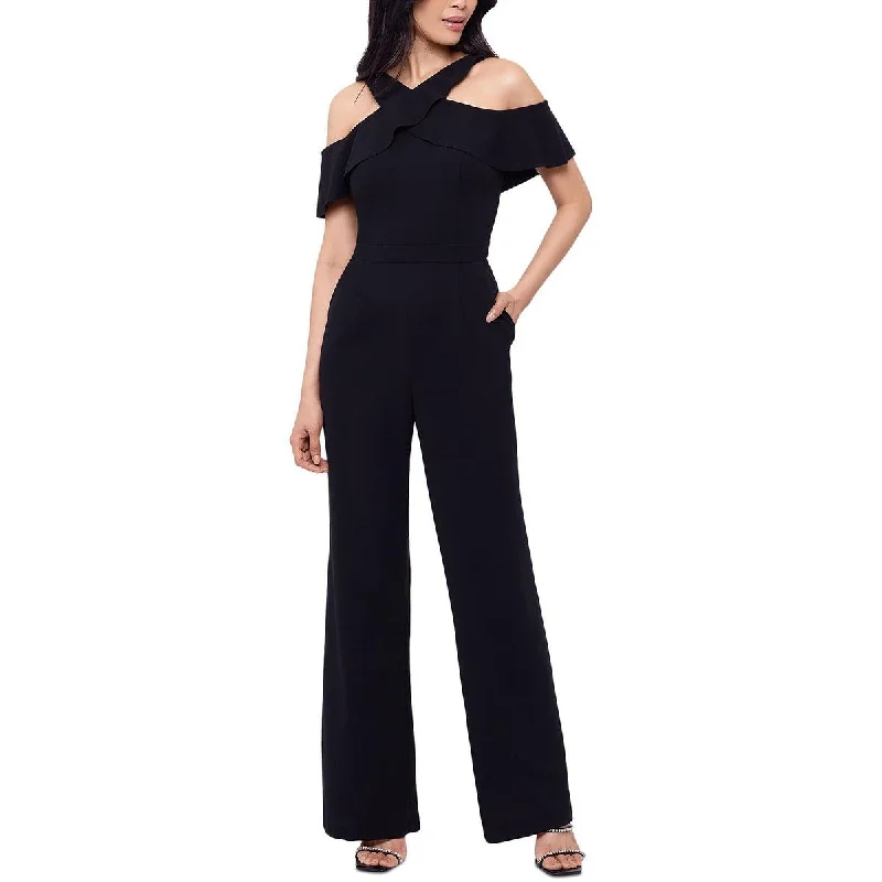 women's jumpsuits for business meetingsXscape Womens Ruffled Pockets Jumpsuit