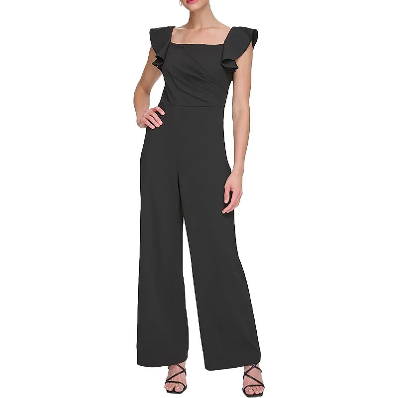 women's jumpsuits with striped patternsDKNY Womens Square Neck Flutter Sleeve Jumpsuit