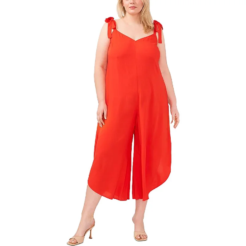 women's glam jumpsuitsVince Camuto Womens Plus Tie Shoulder Wide Leg Jumpsuit