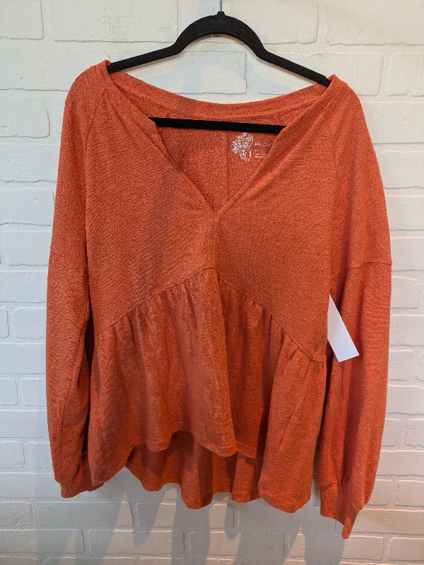 women's long sleeve tops with thermal liningTop Long Sleeve By Pilcro In Orange, Size: M