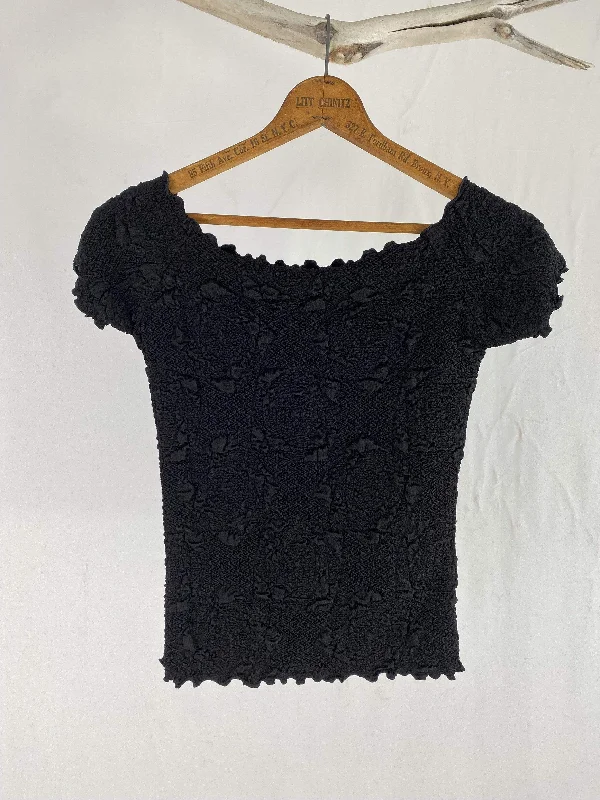 women's tops for vintage fashion enthusiastsBlack Lyrac Brazilian Textured Ballet Top