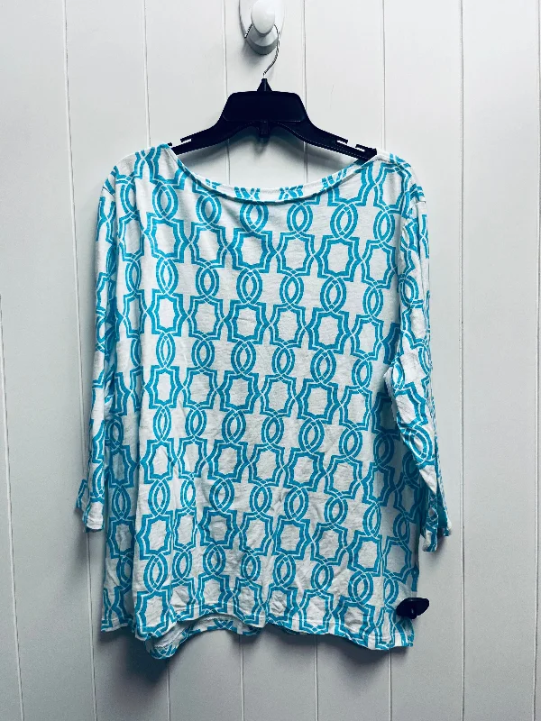 women's long sleeve tops made of cottonTop Long Sleeve By Chicos In Blue & White, Size: Xl