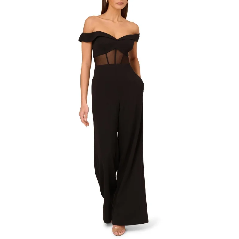 women's jumpsuits made of velvetAdrianna Papell Womens Crepe Sheer Jumpsuit