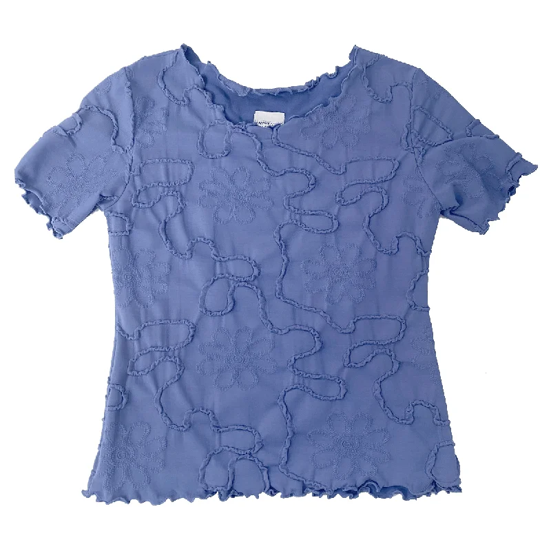 women's tops with ruffled hemsBijou Blue Conduit Short Sleeve Lettuce Tee