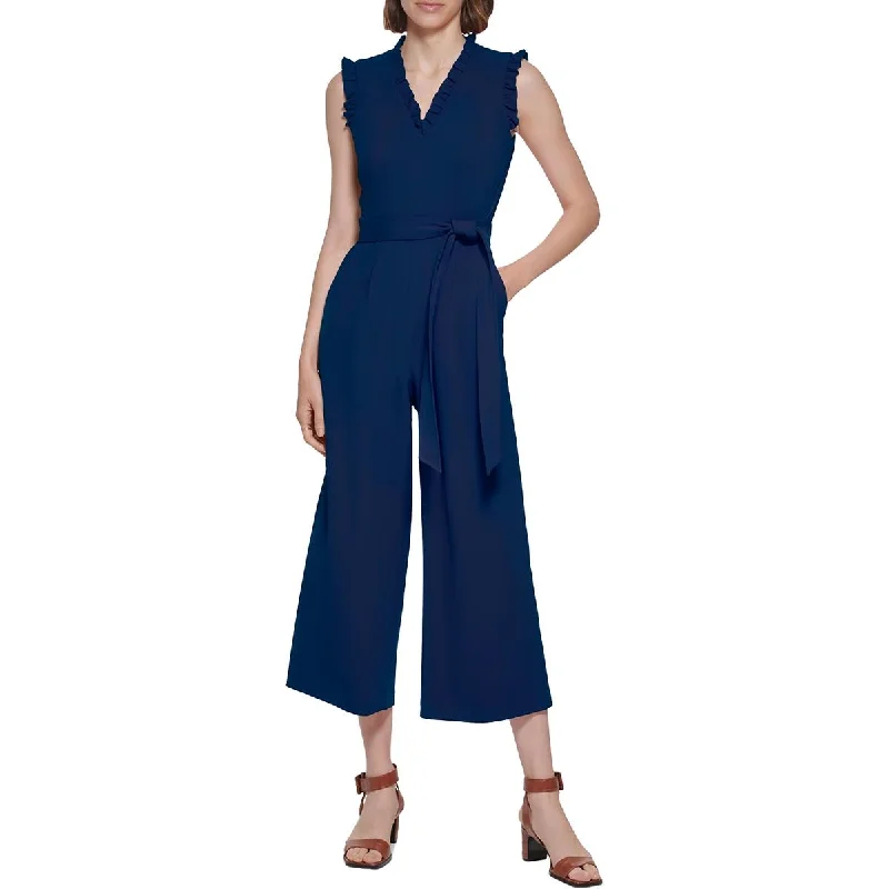 women's jumpsuits for beach outingsCalvin Klein Womens Knit Rufled Jumpsuit