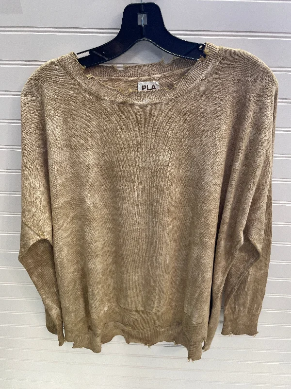 women's long sleeve tops with distressed finishesTop Long Sleeve By Planet by Lauren G In Tan, Size: Osfa