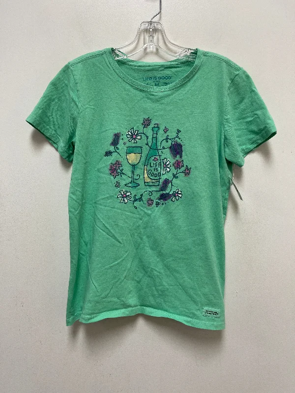 women's T-shirts with V-necksGreen Top Short Sleeve Life Is Good, Size M