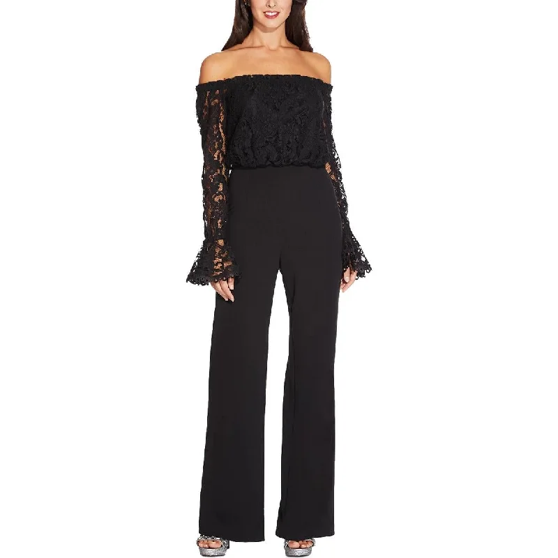 women's jumpsuits made of chiffonAdrianna Papell Womens Lace Inset  Jumpsuit