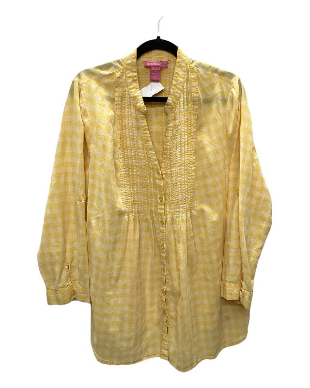 women's long sleeve tops with high-low hemlinesTop Long Sleeve Basic By Woman Within In Yellow, Size: 1x