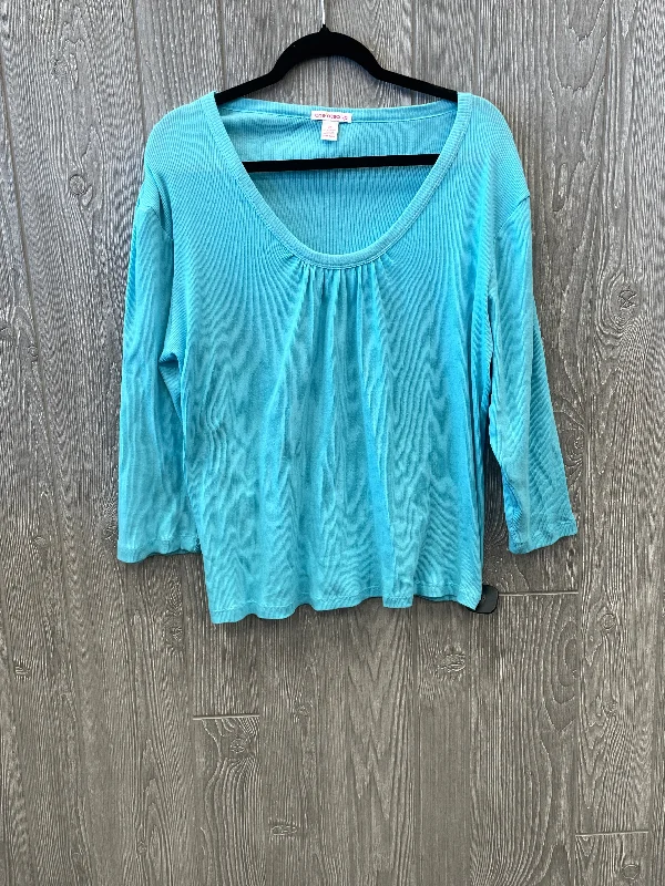 women's long sleeve tops with off-the-shoulder cutsTop Long Sleeve By One Step Up In Blue, Size: 2x