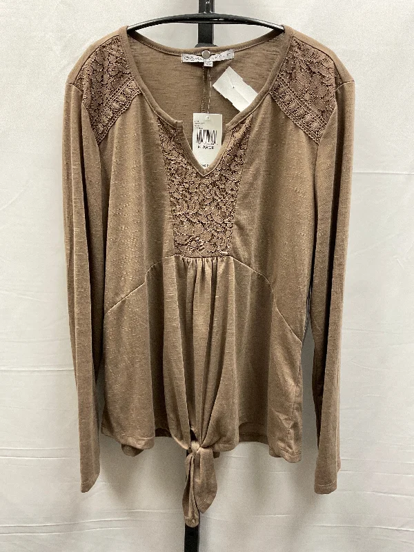 women's long sleeve tops with appliqué designsTop Long Sleeve By Absolutely Famous In Brown, Size: Xl