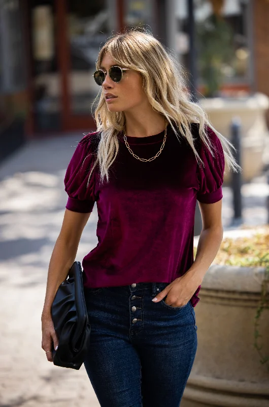 women's tops for those who love to experiment with fashionQueen Velvet Puff Sleeve Top