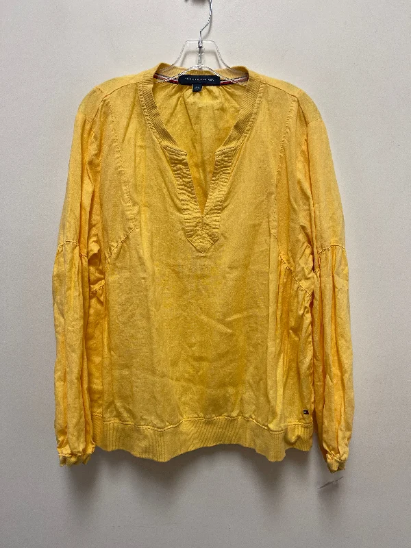 women's long sleeve tops for winterTop Long Sleeve By Tommy Hilfiger In Yellow, Size: 2x