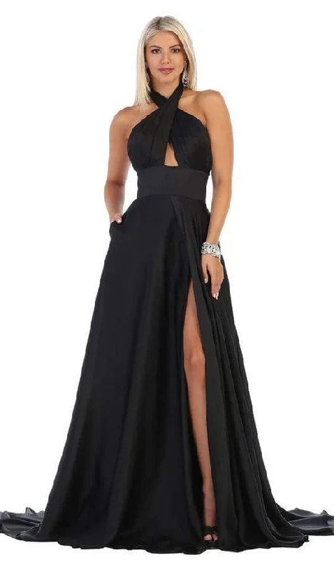 women's sustainable dressesMay Queen - Criss Cross Halter A-line Evening Dress MQ1631