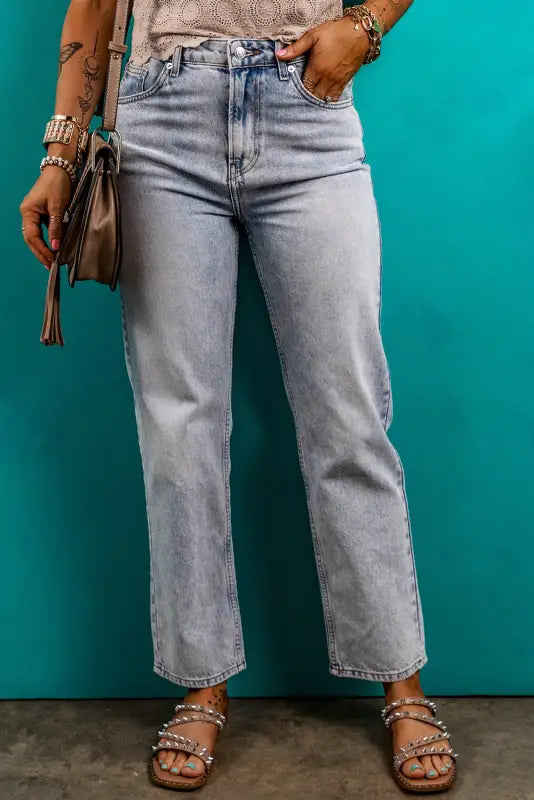 women's denim jeans with belt loopsBeau Blue Acid Wash Straight Jeans