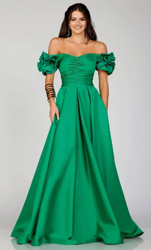 women's beach dressesTerani Couture 231E0514 - Rosette Sleeve A-Line Evening Gown