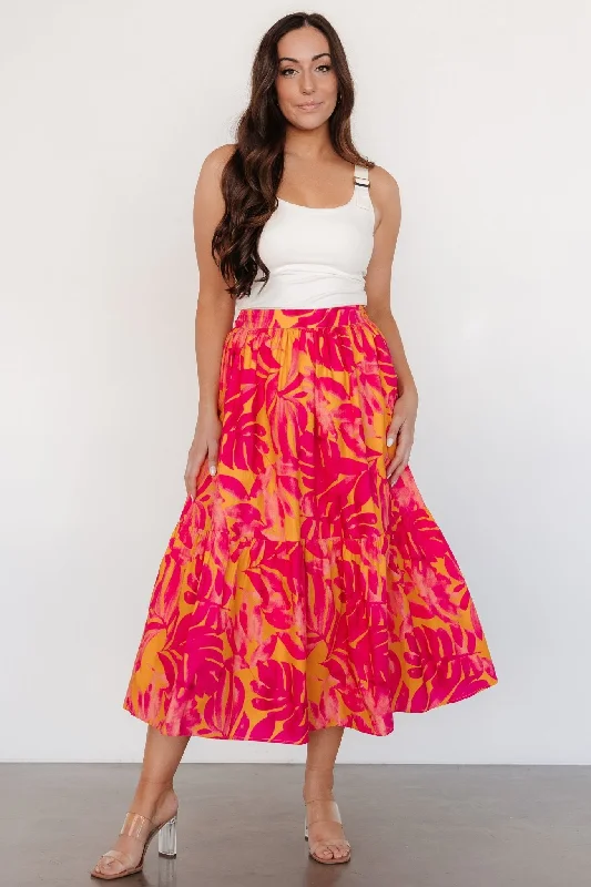 women's sustainable striped skirtsLuana Tiered Skirt | Orange + Fuchsia