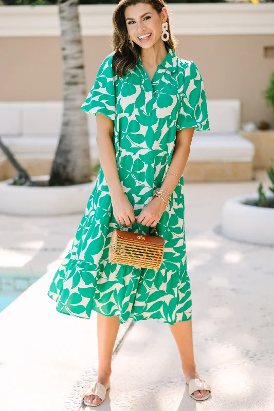 women's limited-edition dressesListen To Your Heart Green Floral Midi Dress