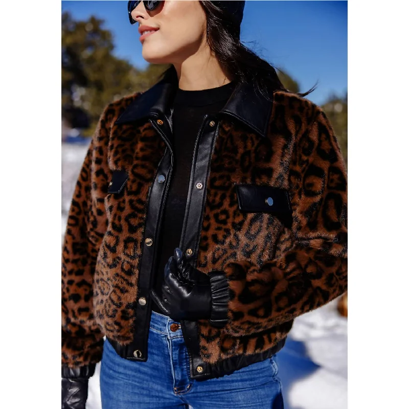 women's coats with embroidered patternsBillie Bomber Jacket In Leopard/black