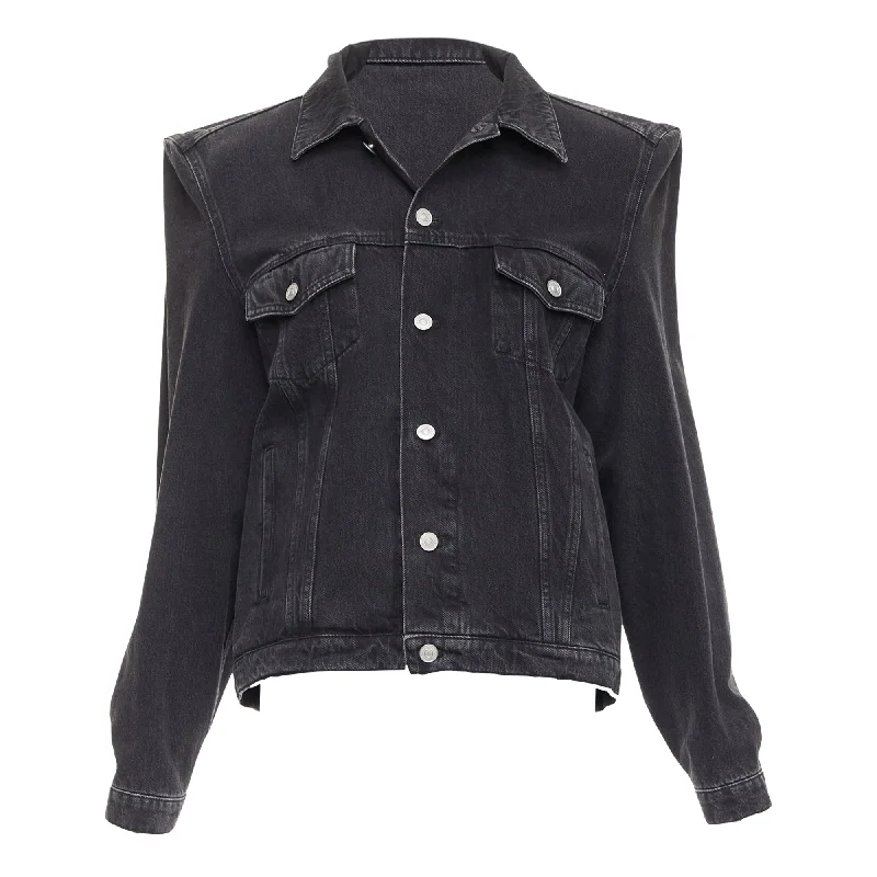 peacoats for womenBalenciaga Demna washed denim power shoulder boxy jacket