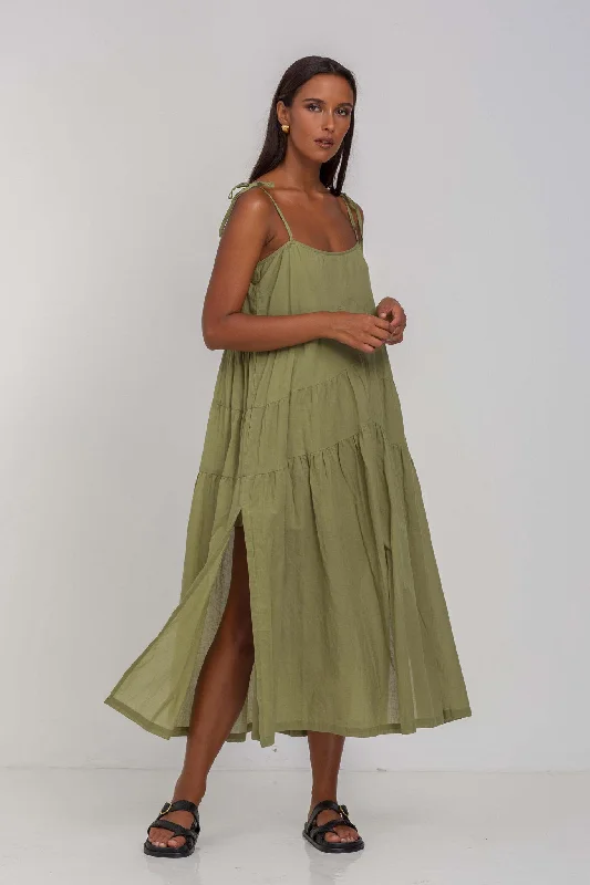 women's flutter-sleeved dressesWhen Time Stood Still Crispy Moss Midi Dress