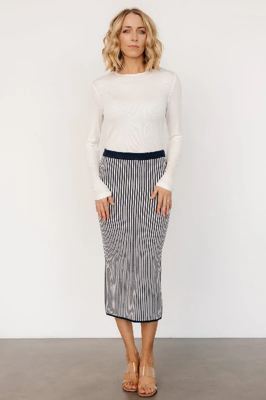 women's knitted skirtsAlonso Knit Midi Skirt | Navy Stripe