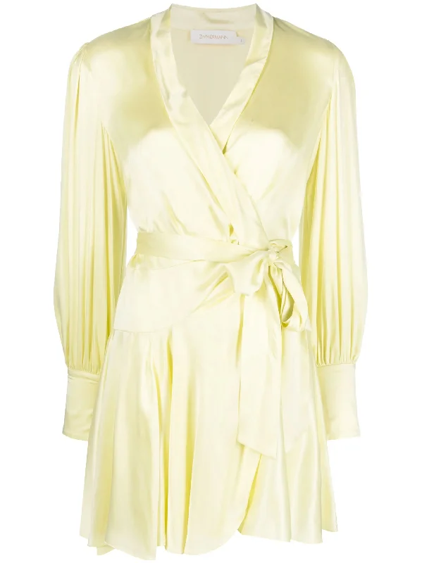 women's spaghetti strap dressesZimmermann Silk Wrap Mini Dress Lemon