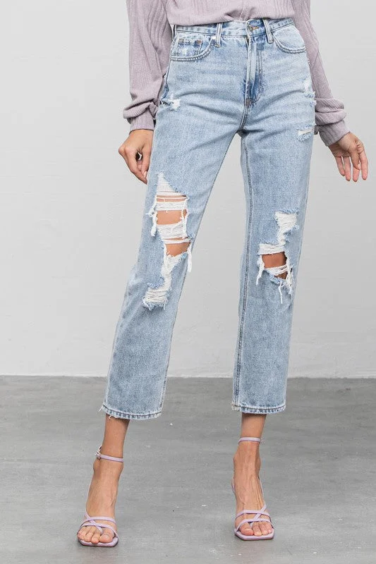 women's denim jeans for summerHigh Rise Ripped Girlfriend Jeans