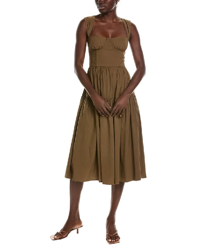 women's silk dressesWeWoreWhat Strap Corset Linen-Blend Midi Dress