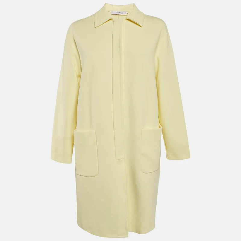 women's coats with pocketsMax Mara Yellow Gabardine Single Breasted Long Coat M