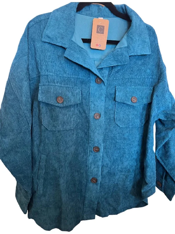 women's coats with fur collarsWomen's Button Down Jacket In Teal