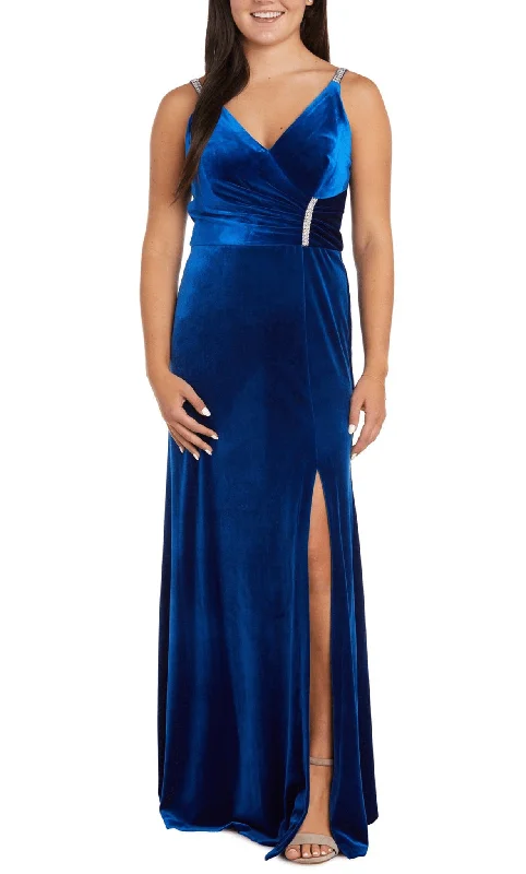 women's stretchy dressesNightway 22093 - Rhinestone Accent V-Neck Evening Gown