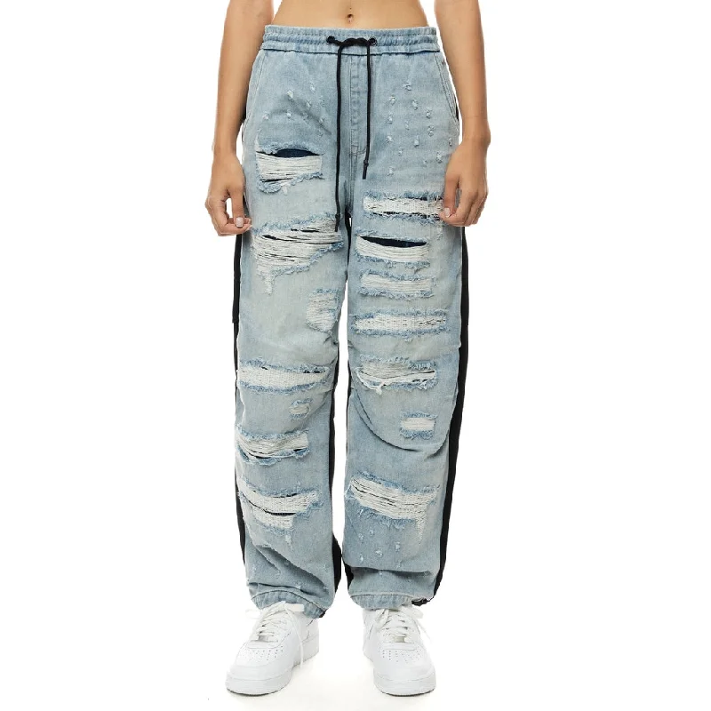 women's short denim jeansHigh Rise Baggy Mixed Media Denim Joggers - California Blue