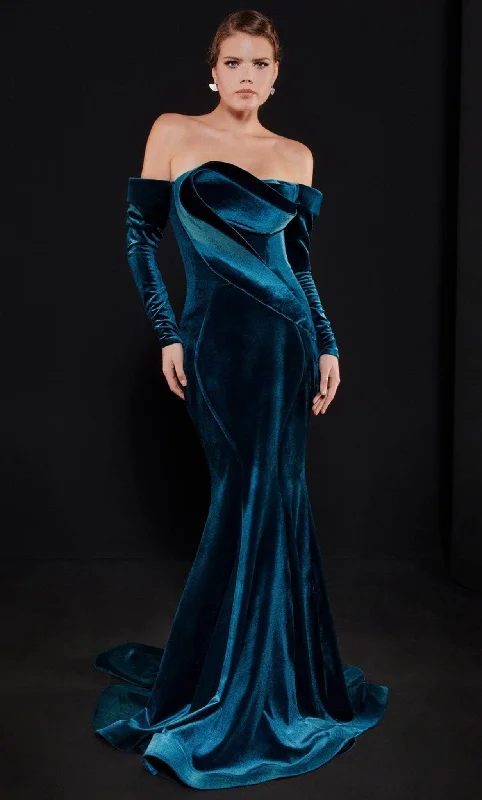 women's formal dressesMNM Couture N0522 - Long Sleeve Seamed Evening Gown